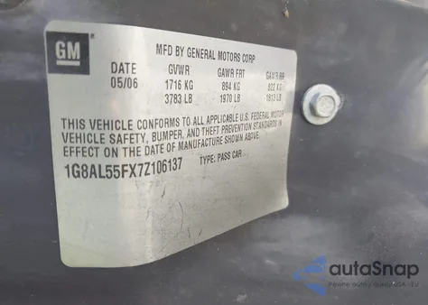 2007 Saturn Ion 3 из США, поврежденный, VIN 1G8AL55FX7Z106137